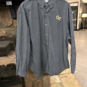 Georgia Tech Classic Black and White Checkered Button Down Shirt 2 XL no flaws